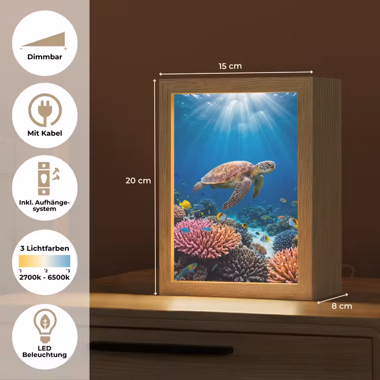 Schildpad - Koraalrif - Oceaan - Dieren - Blauw Light Box met kabel (Tafellamp) klein -USP_DE