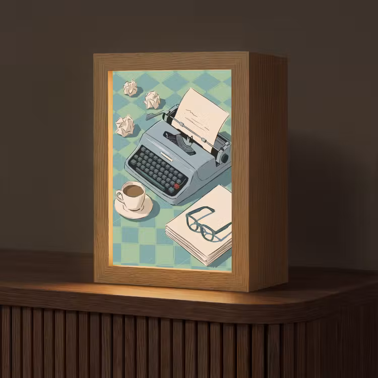 Personalisierte Lightbox - Schreibmaschine – Büro – Vintage – Illustration – Grün - Typemachine - Kantoor - Vintage - Illustratie - Groen Light Box met kabel (Tafellamp) klein