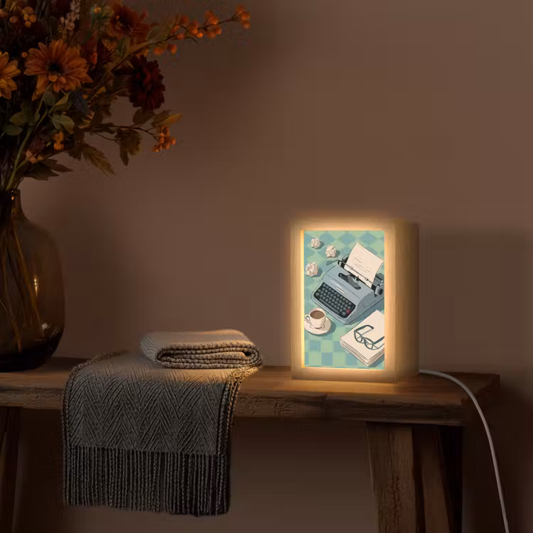 Personalisierte Lightbox - Schreibmaschine – Büro – Vintage – Illustration – Grün - Typemachine - Kantoor - Vintage - Illustratie - Groen Light Box met kabel (Tafellamp) klein
