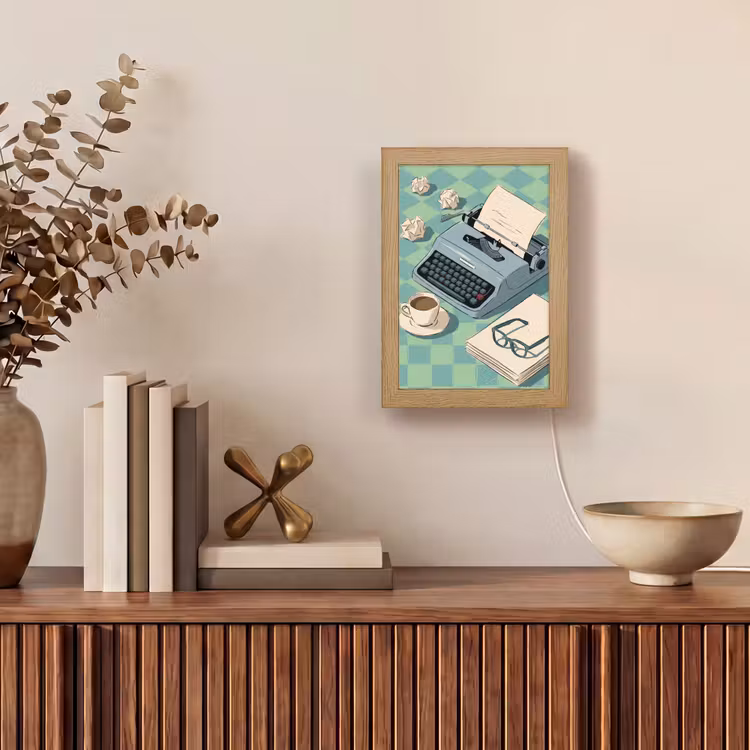 Personalisierte Lightbox - Schreibmaschine – Büro – Vintage – Illustration – Grün - Typemachine - Kantoor - Vintage - Illustratie - Groen Light Box met kabel (Tafellamp) klein