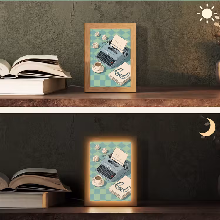 Personalisierte Lightbox - Schreibmaschine – Büro – Vintage – Illustration – Grün - Typemachine - Kantoor - Vintage - Illustratie - Groen Light Box met kabel (Tafellamp) klein