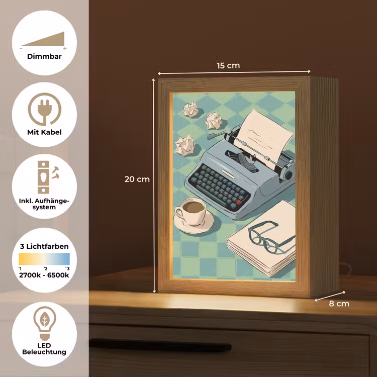 Personalisierte Lightbox - Schreibmaschine – Büro – Vintage – Illustration – Grün - Typemachine - Kantoor - Vintage - Illustratie - Groen Light Box met kabel (Tafellamp) klein