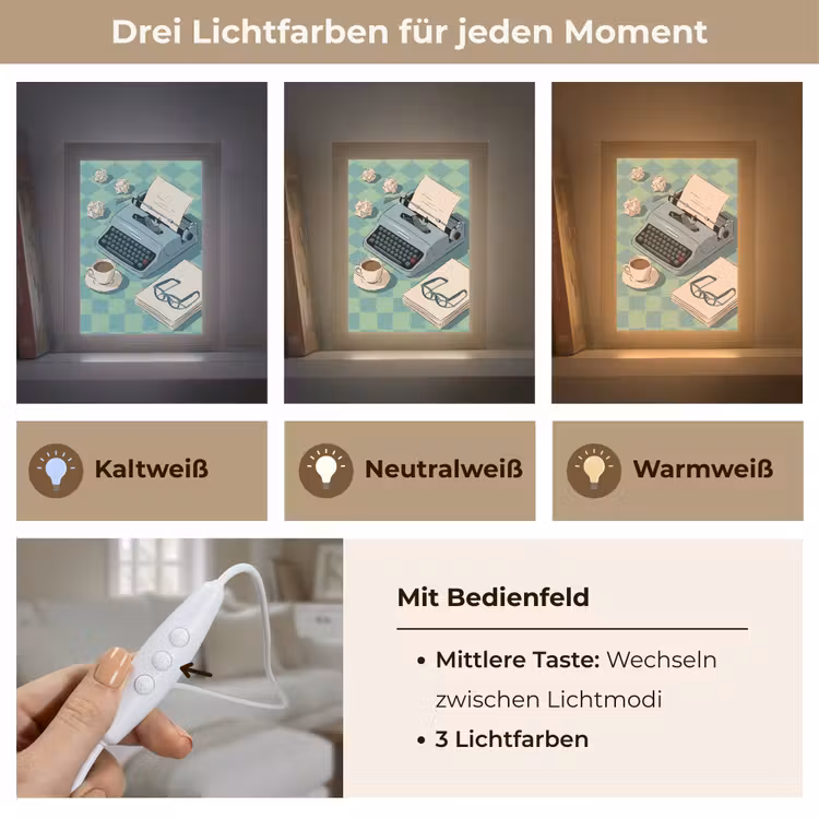 Personalisierte Lightbox - Schreibmaschine – Büro – Vintage – Illustration – Grün - Typemachine - Kantoor - Vintage - Illustratie - Groen Light Box met kabel (Tafellamp) klein