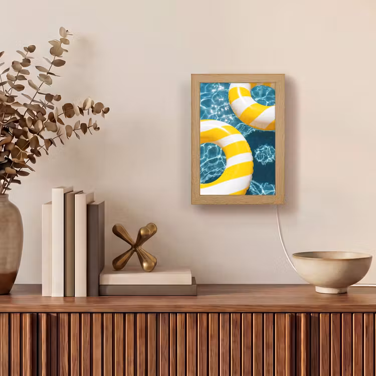 Personalisierte Lightbox - Schwimmbad – Schwimmringe – Sommer – Gelb – Blau - Zwembad - Zwembanden - Zomer - Geel - Blauw Light Box met kabel (Tafellamp) klein