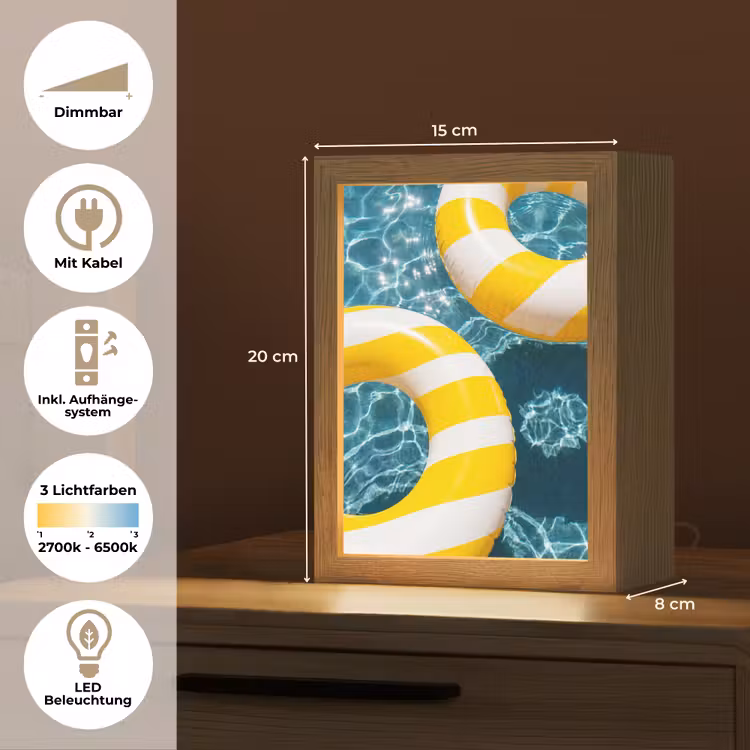 Personalisierte Lightbox - Schwimmbad – Schwimmringe – Sommer – Gelb – Blau - Zwembad - Zwembanden - Zomer - Geel - Blauw Light Box met kabel (Tafellamp) klein
