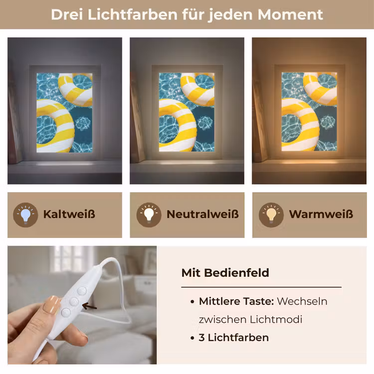 Personalisierte Lightbox - Schwimmbad – Schwimmringe – Sommer – Gelb – Blau - Zwembad - Zwembanden - Zomer - Geel - Blauw Light Box met kabel (Tafellamp) klein