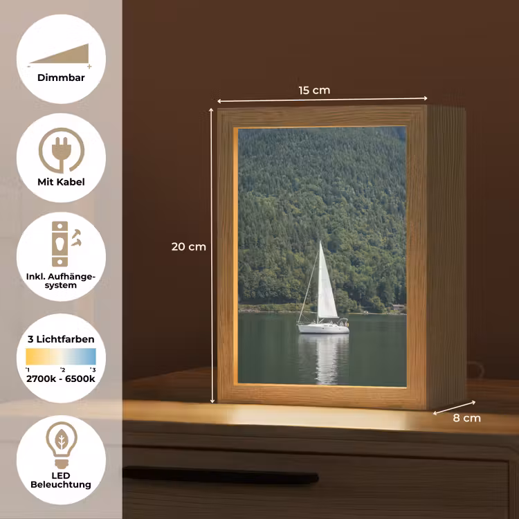 Personalisierte Lightbox - Segelboot – Wasser – Berge – Natur – Grün - Zeilboot - Water - Bergen - Natuur - Groen Light Box met kabel (Tafellamp) klein