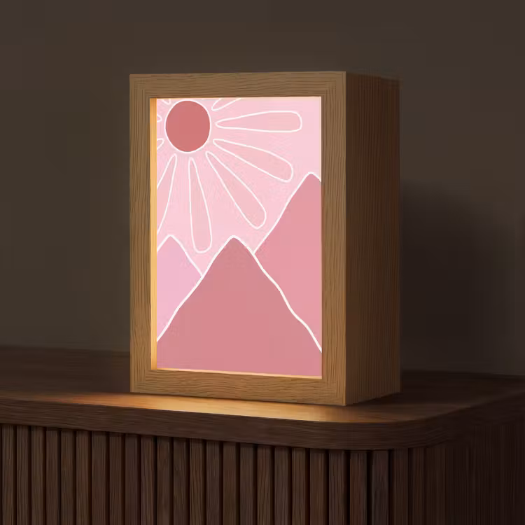 Personalisierte Lightbox - Sonne – Berge – Natur – Abstrakt – Rosa - Zon - Bergen - Natuur - Abstract - Roze Light Box met kabel (Tafellamp) klein