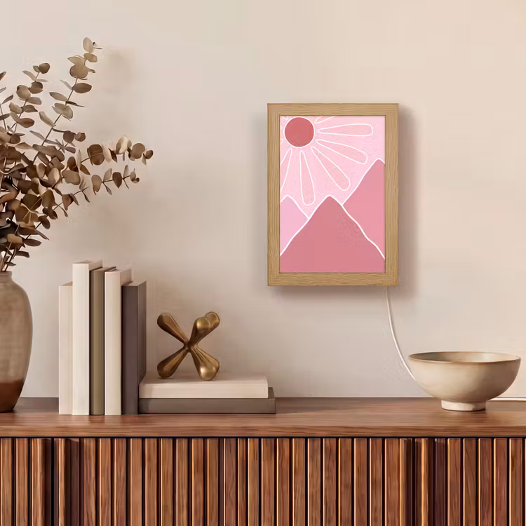 Personalisierte Lightbox - Sonne – Berge – Natur – Abstrakt – Rosa - Zon - Bergen - Natuur - Abstract - Roze Light Box met kabel (Tafellamp) klein