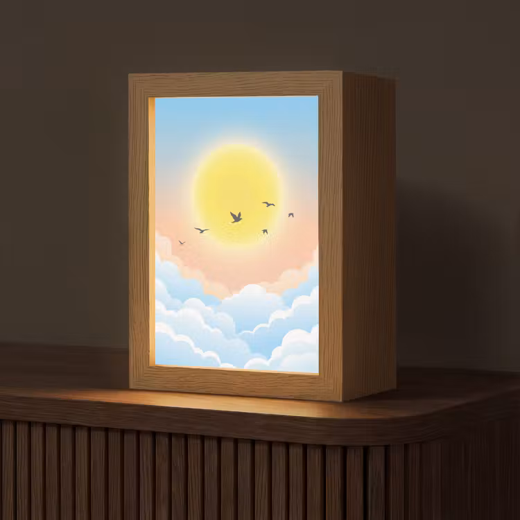 Zon - Vogels - Lucht - Natuur - Geel Light Box met kabel (Tafellamp) klein -z3d_website