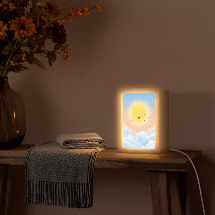 Zon - Vogels - Lucht - Natuur - Geel Light Box met kabel (Tafellamp) klein -sfeer4