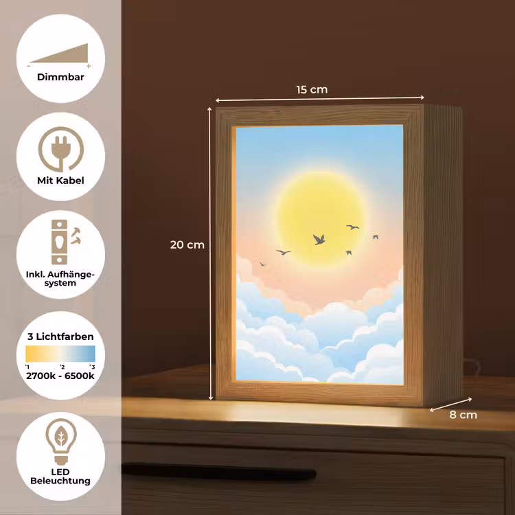 Zon - Vogels - Lucht - Natuur - Geel Light Box met kabel (Tafellamp) klein -USP_DE