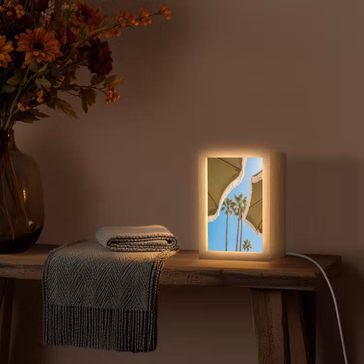 Personalisierte Lightbox - Sonnenschirm – Grün – Fransen – Sommer – Tropisch - Parasol - Groen - Franjes - Zomer - Tropisch Light Box met kabel (Tafellamp) klein