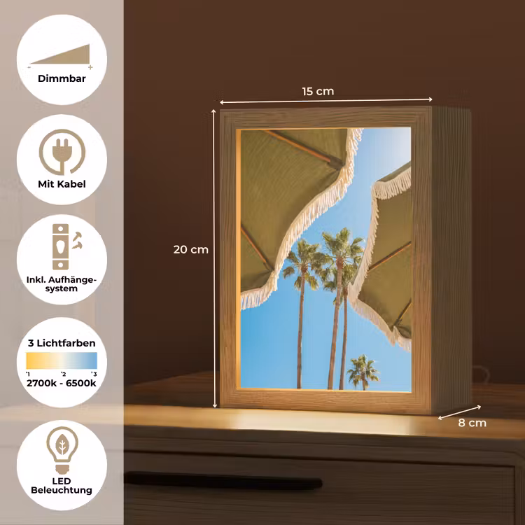Personalisierte Lightbox - Sonnenschirm – Grün – Fransen – Sommer – Tropisch - Parasol - Groen - Franjes - Zomer - Tropisch Light Box met kabel (Tafellamp) klein