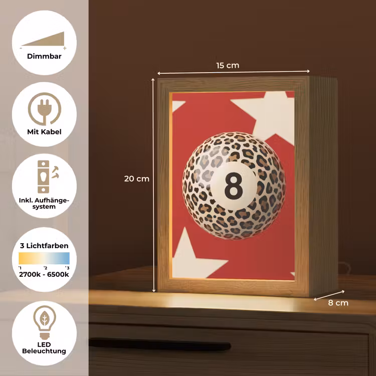 Personalisierte Lightbox - Spiel – Tiermuster – Nummer 8 – Modern – Rot - Spel - Dierenprint - Nummer 8 - Modern - Rood Light Box met kabel (Tafellamp) klein