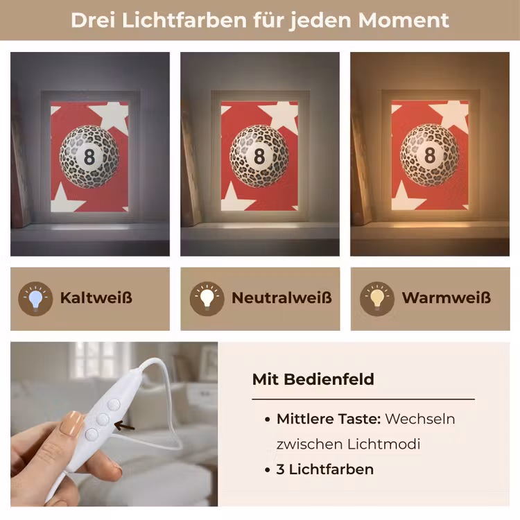 Personalisierte Lightbox - Spiel – Tiermuster – Nummer 8 – Modern – Rot - Spel - Dierenprint - Nummer 8 - Modern - Rood Light Box met kabel (Tafellamp) klein