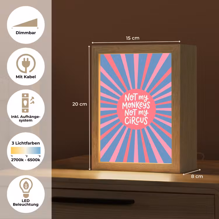 Personalisierte Lightbox - Spruch – Grafisch – Abstrakt – Rosa – Blau - Spreuk - Grafisch - Abstract - Roze - Blauw Light Box met kabel (Tafellamp) klein