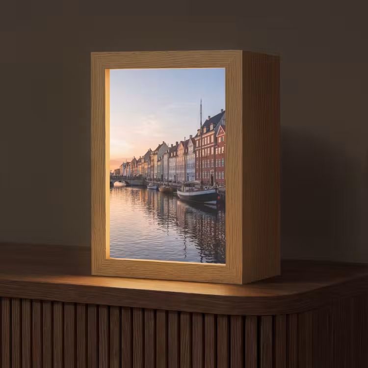 Personalisierte Lightbox - Stadt – Kanal – Sonnenuntergang – Klassisch – Farbenfroh - Stad - Gracht - Zonsondergang - Klassiek - Kleurrijk Light Box met kabel (Tafellamp) klein