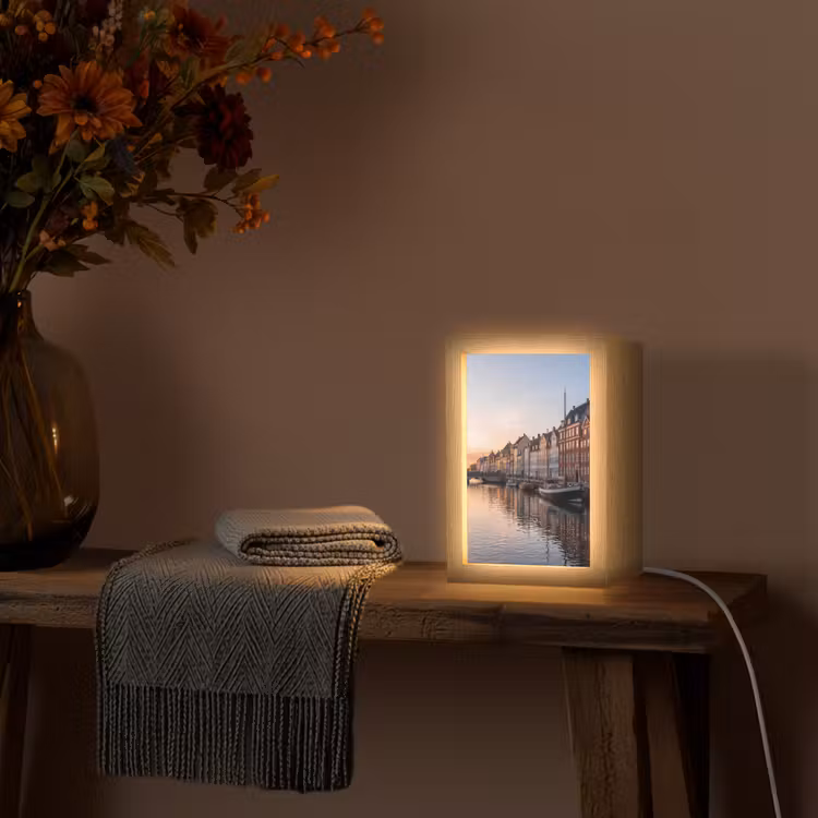 Personalisierte Lightbox - Stadt – Kanal – Sonnenuntergang – Klassisch – Farbenfroh - Stad - Gracht - Zonsondergang - Klassiek - Kleurrijk Light Box met kabel (Tafellamp) klein