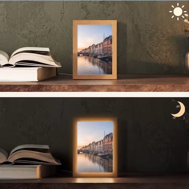 Personalisierte Lightbox - Stadt – Kanal – Sonnenuntergang – Klassisch – Farbenfroh - Stad - Gracht - Zonsondergang - Klassiek - Kleurrijk Light Box met kabel (Tafellamp) klein