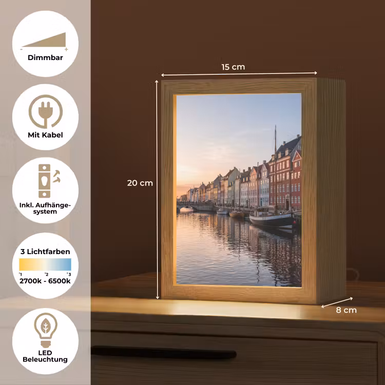 Personalisierte Lightbox - Stadt – Kanal – Sonnenuntergang – Klassisch – Farbenfroh - Stad - Gracht - Zonsondergang - Klassiek - Kleurrijk Light Box met kabel (Tafellamp) klein
