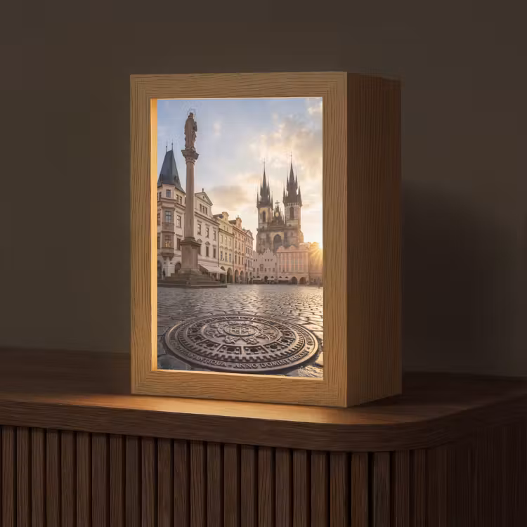 Personalisierte Lightbox - Stadt – Prag – Morgen – Architektur – Gold - Stad - Praag - Ochtend - Architectuur - Goud Light Box met kabel (Tafellamp) klein
