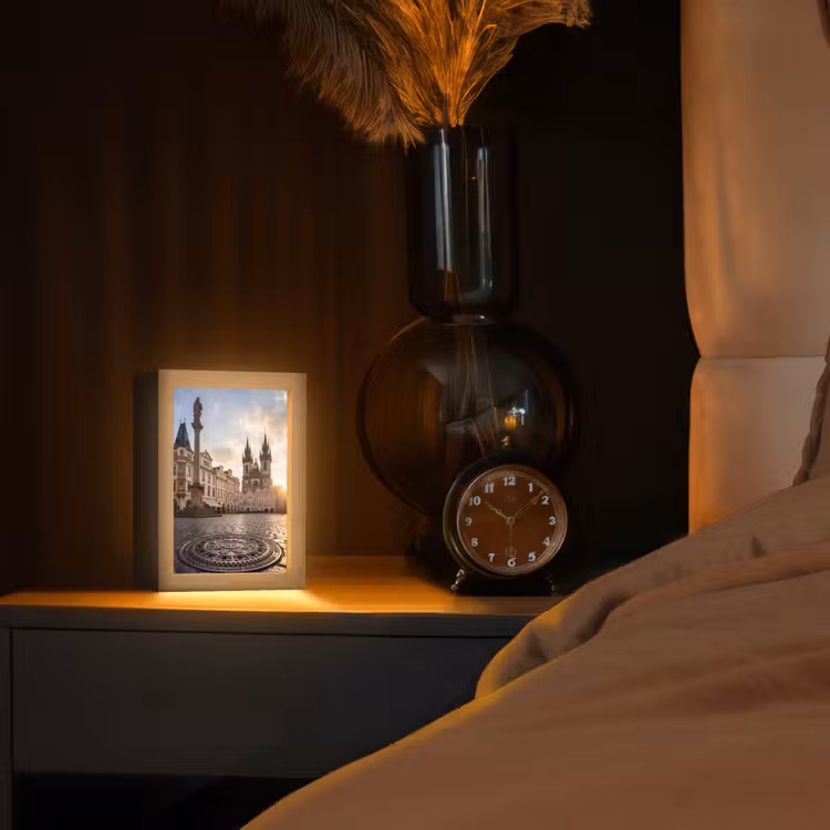 Personalisierte Lightbox - Stadt – Prag – Morgen – Architektur – Gold - Stad - Praag - Ochtend - Architectuur - Goud Light Box met kabel (Tafellamp) klein