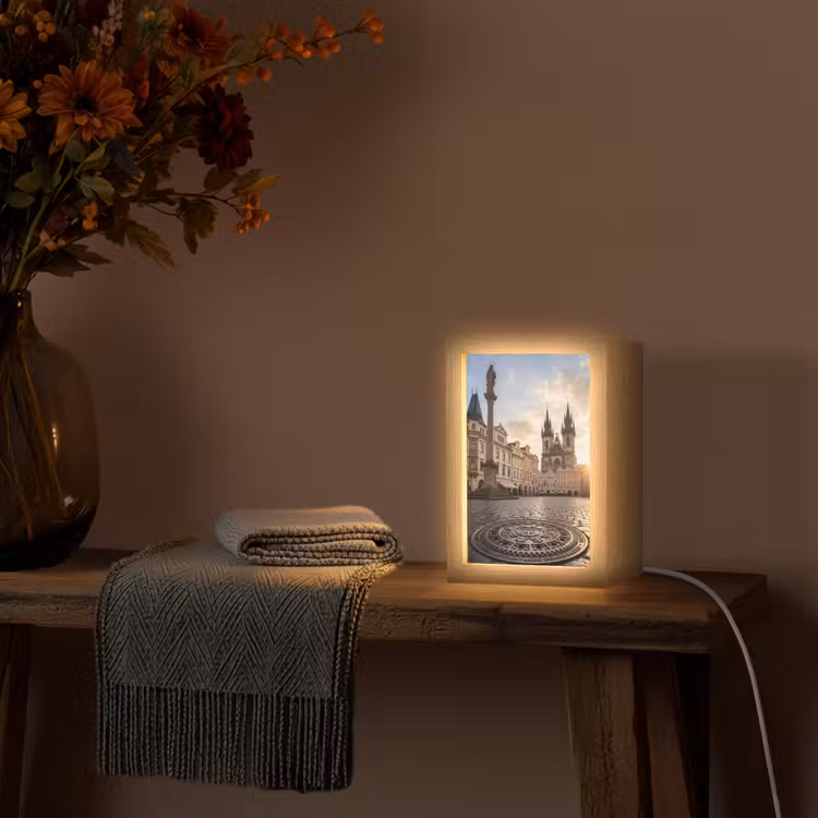Personalisierte Lightbox - Stadt – Prag – Morgen – Architektur – Gold - Stad - Praag - Ochtend - Architectuur - Goud Light Box met kabel (Tafellamp) klein