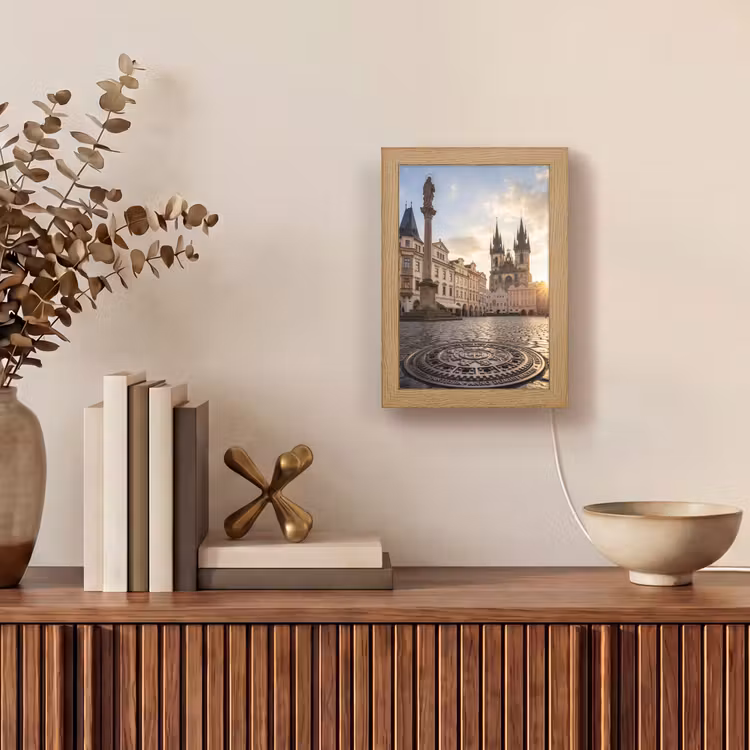 Personalisierte Lightbox - Stadt – Prag – Morgen – Architektur – Gold - Stad - Praag - Ochtend - Architectuur - Goud Light Box met kabel (Tafellamp) klein