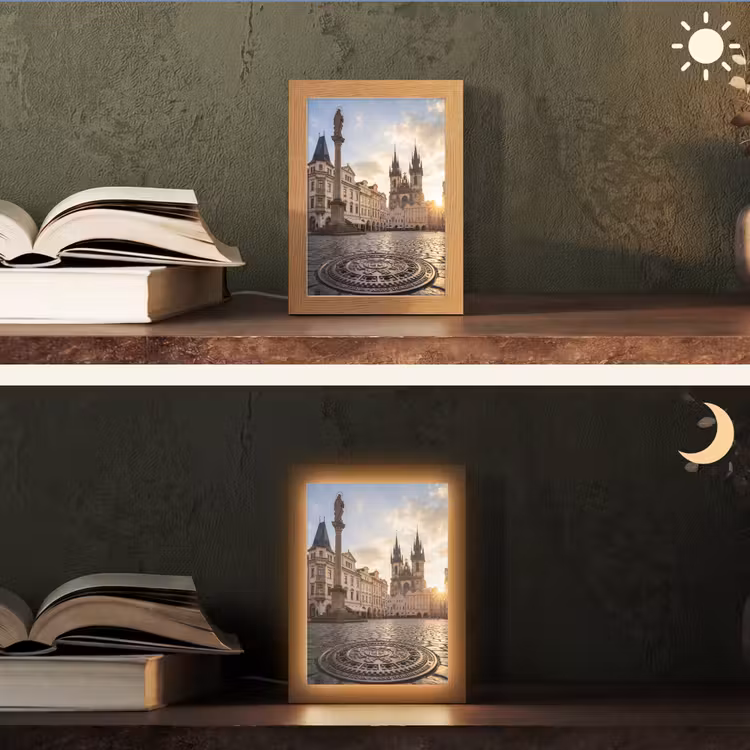 Personalisierte Lightbox - Stadt – Prag – Morgen – Architektur – Gold - Stad - Praag - Ochtend - Architectuur - Goud Light Box met kabel (Tafellamp) klein