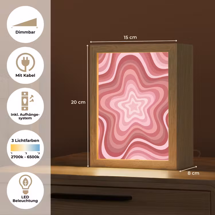 Personalisierte Lightbox - Stern – Wellenförmig – Abstrakt – Rosa - Ster - Golvend - Abstract - Roze Light Box met kabel (Tafellamp) klein