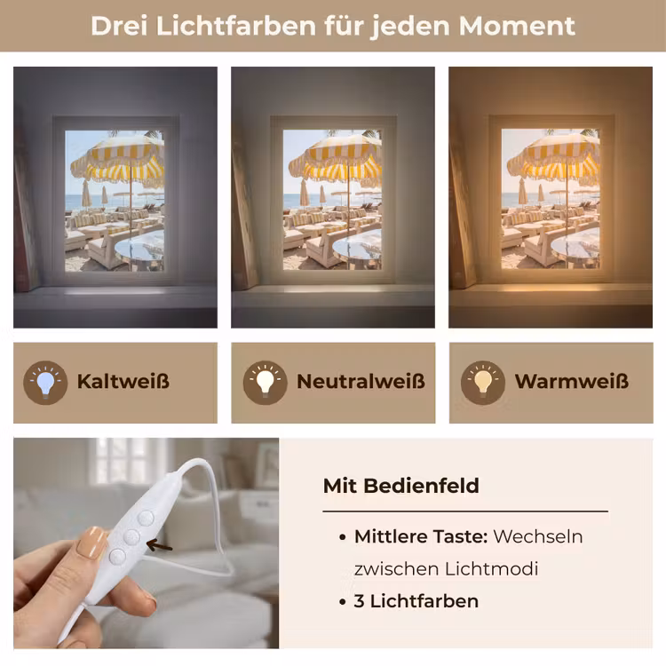 Personalisierte Lightbox - Strand – Liegestühle – Urlaub – Modern – Gelb - Strand - Ligbedden - Vakantie - Modern - Geel Light Box met kabel (Tafellamp) klein