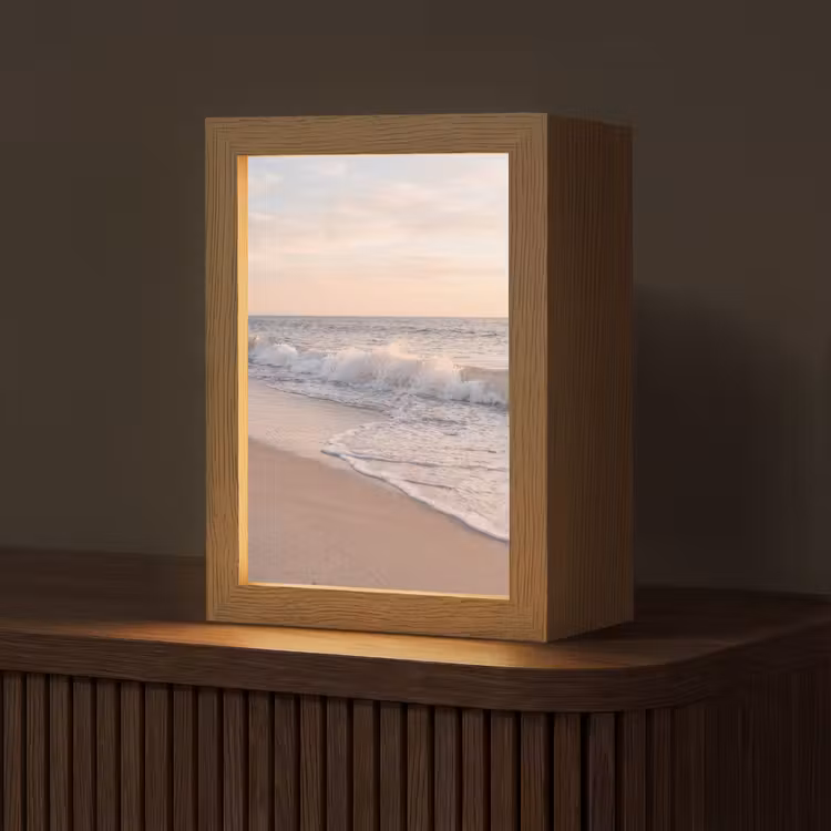 Personalisierte Lightbox - Strand – Meer – Wellen – Natur – Sonnenuntergang - Strand - Zee - Golven - Natuur - Zonsondergang Light Box met kabel (Tafellamp) klein