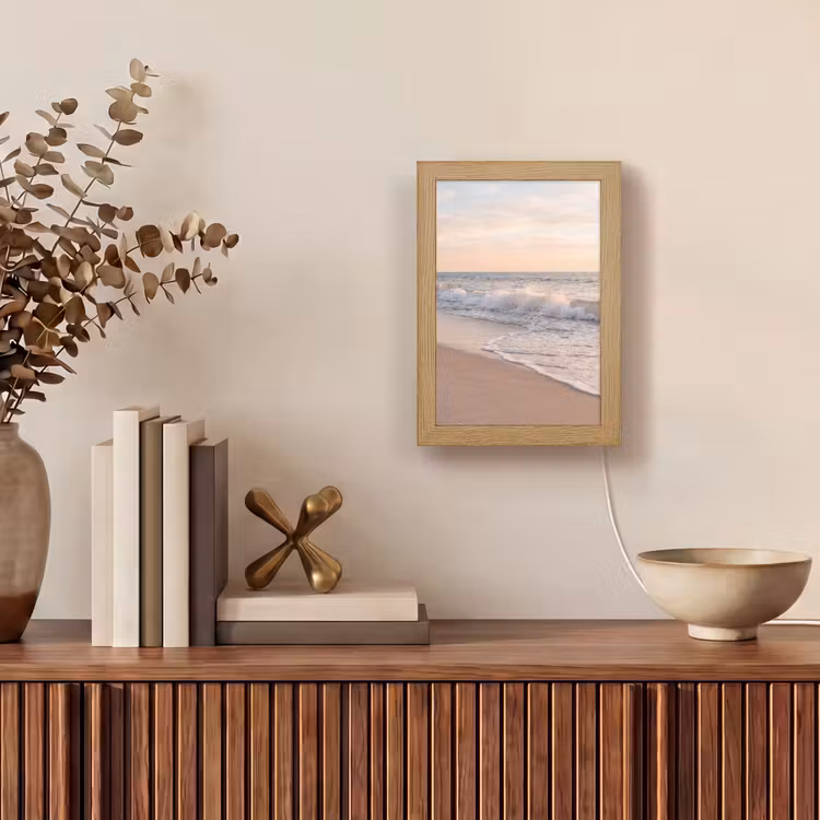 Personalisierte Lightbox - Strand – Meer – Wellen – Natur – Sonnenuntergang - Strand - Zee - Golven - Natuur - Zonsondergang Light Box met kabel (Tafellamp) klein