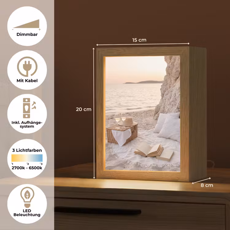 Personalisierte Lightbox - Strand – Picknick – Sonnenuntergang – Sommer – Natur - Strand - Picknick - Zonsondergang - Zomer - Natuur Light Box met kabel (Tafellamp) klein