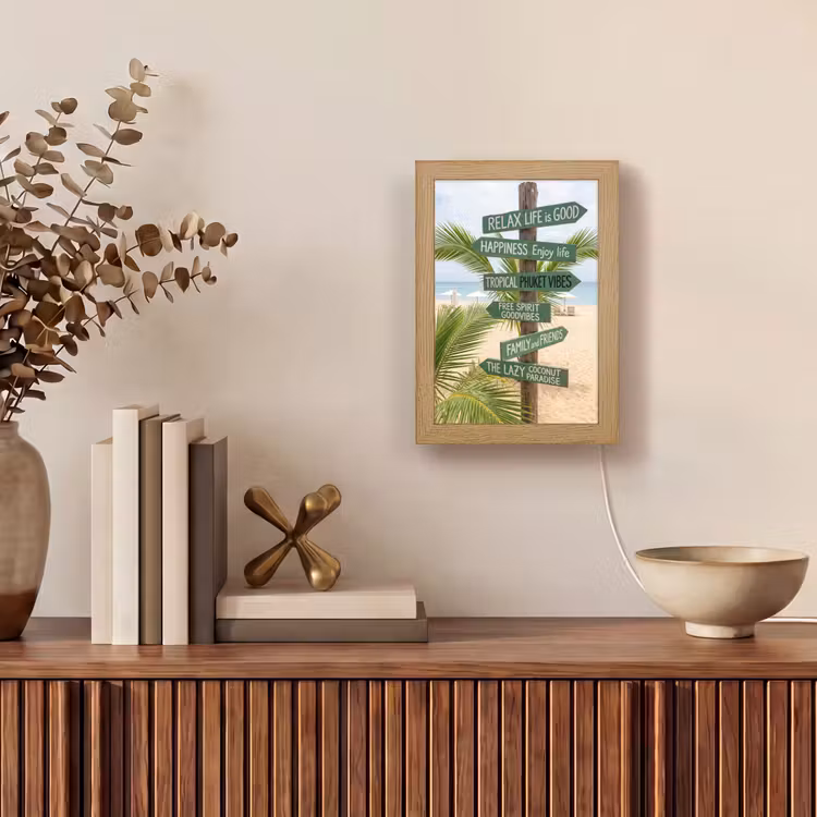 Personalisierte Lightbox - Strand – Wegweiser – Palmen – Tropisch – Grün - Strand - Wegwijzer - Palmen - Tropisch - Groen Light Box met kabel (Tafellamp) klein