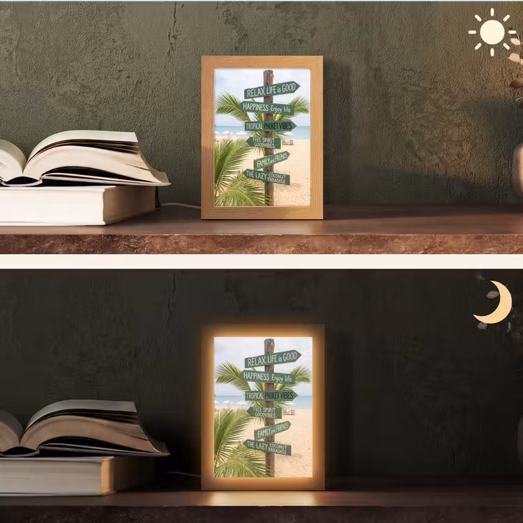 Personalisierte Lightbox - Strand – Wegweiser – Palmen – Tropisch – Grün - Strand - Wegwijzer - Palmen - Tropisch - Groen Light Box met kabel (Tafellamp) klein