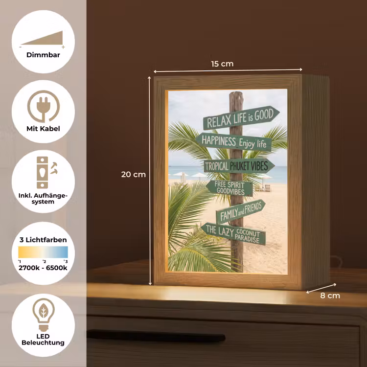 Personalisierte Lightbox - Strand – Wegweiser – Palmen – Tropisch – Grün - Strand - Wegwijzer - Palmen - Tropisch - Groen Light Box met kabel (Tafellamp) klein