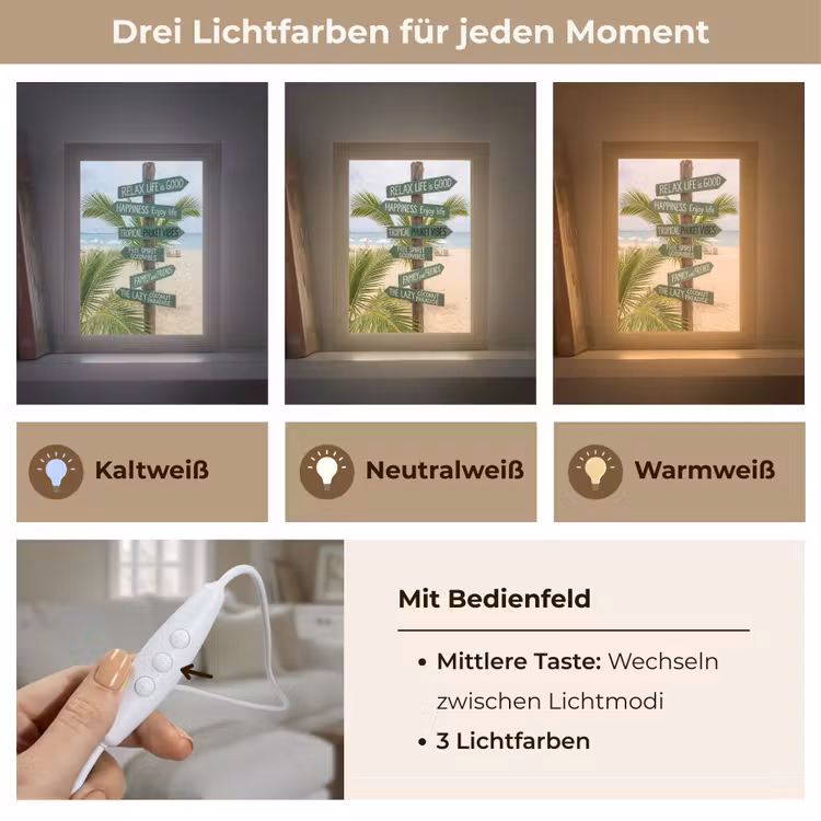 Personalisierte Lightbox - Strand – Wegweiser – Palmen – Tropisch – Grün - Strand - Wegwijzer - Palmen - Tropisch - Groen Light Box met kabel (Tafellamp) klein