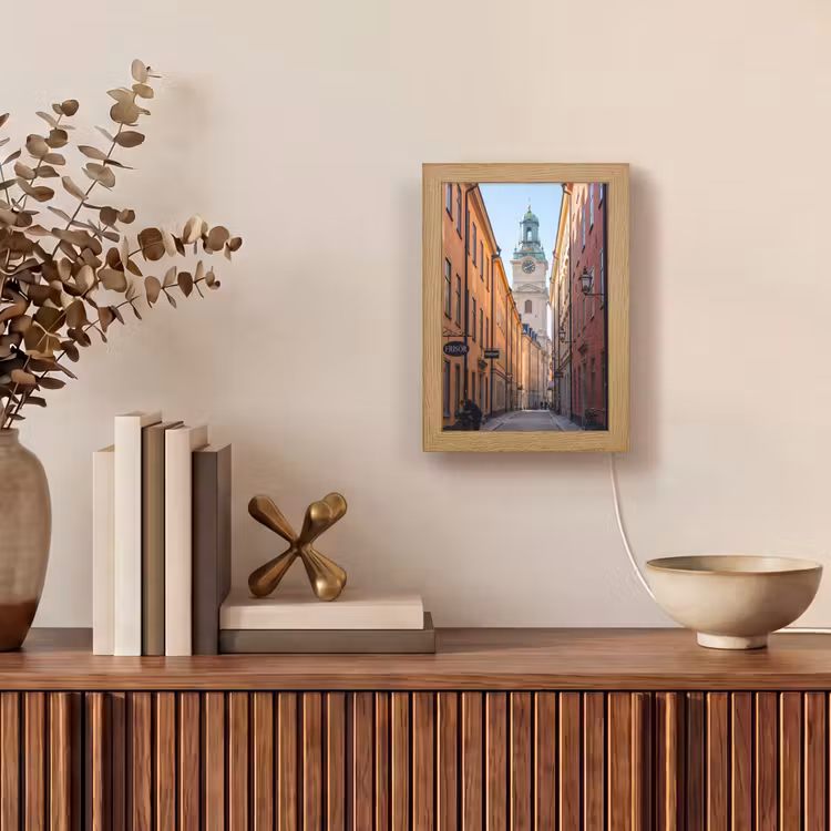 Personalisierte Lightbox - Straße – Glockenturm – Stadt – Architektur – Historisch - Straat - Klokkentoren - Stad - Architectuur - Historisch Light Box met kabel (Tafellamp) klein
