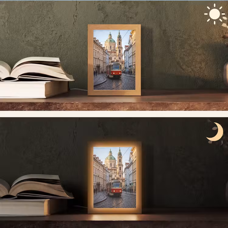 Personalisierte Lightbox - Straßenbahn – Straße – Stadtansicht – Klassisch – Rot - Tram - Straat - Stadsgezicht - Klassiek - Rood Light Box met kabel (Tafellamp) klein