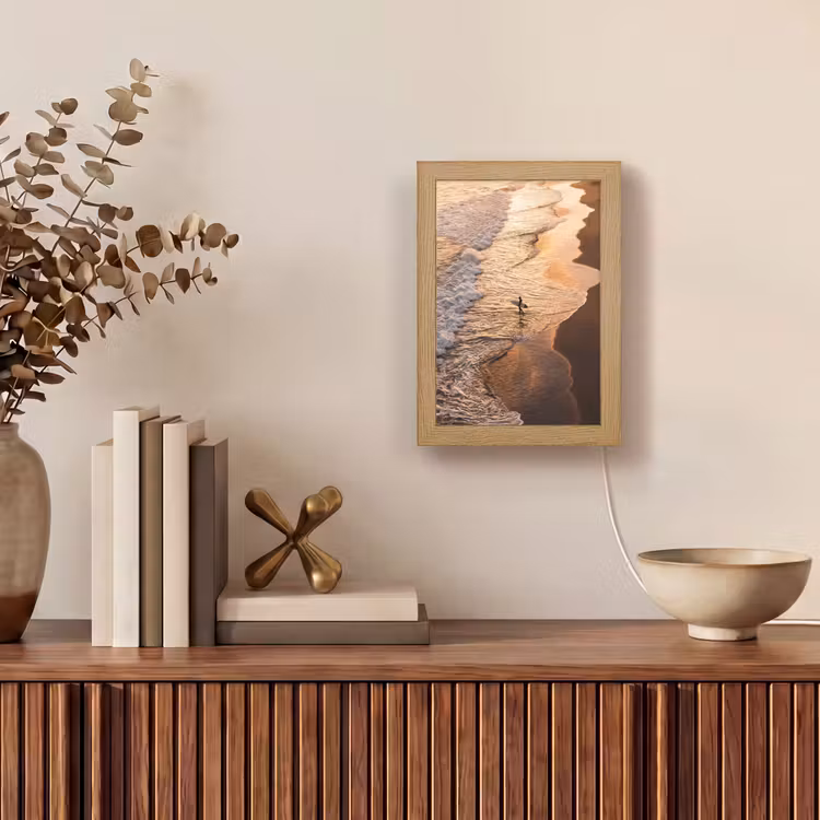 Personalisierte Lightbox - Surfer – Strand – Sonnenuntergang – Ozean – Gold - Surfer - Strand - Zonsondergang - Oceaan - Goud Light Box met kabel (Tafellamp) klein