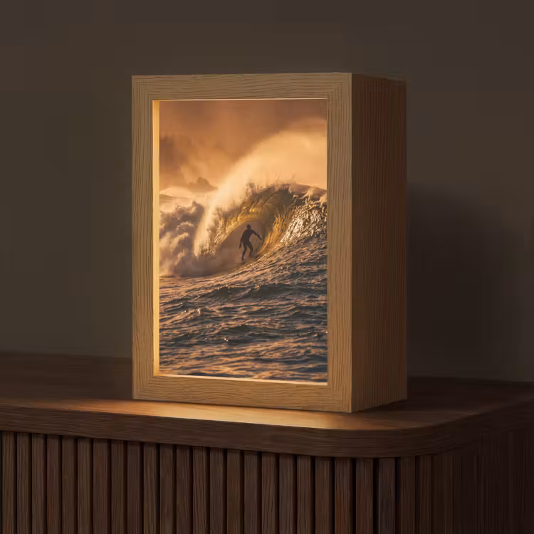 Personalisierte Lightbox - Surfer – Welle – Ozean – Sport – Orange - Surfer - Golf - Oceaan - Sport - Oranje Light Box met kabel (Tafellamp) klein