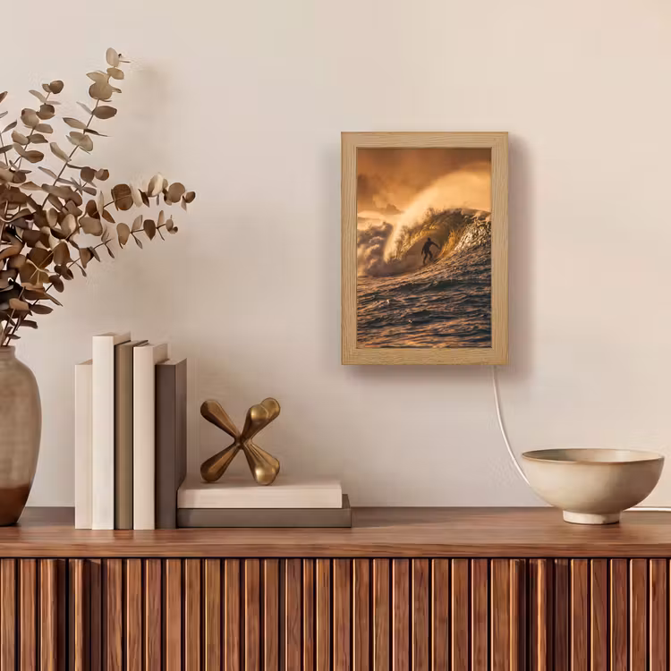 Personalisierte Lightbox - Surfer – Welle – Ozean – Sport – Orange - Surfer - Golf - Oceaan - Sport - Oranje Light Box met kabel (Tafellamp) klein