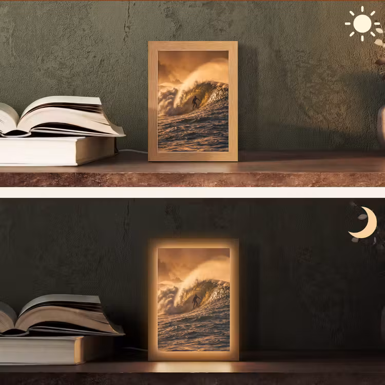 Personalisierte Lightbox - Surfer – Welle – Ozean – Sport – Orange - Surfer - Golf - Oceaan - Sport - Oranje Light Box met kabel (Tafellamp) klein