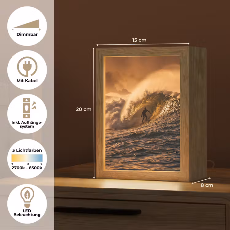 Personalisierte Lightbox - Surfer – Welle – Ozean – Sport – Orange - Surfer - Golf - Oceaan - Sport - Oranje Light Box met kabel (Tafellamp) klein