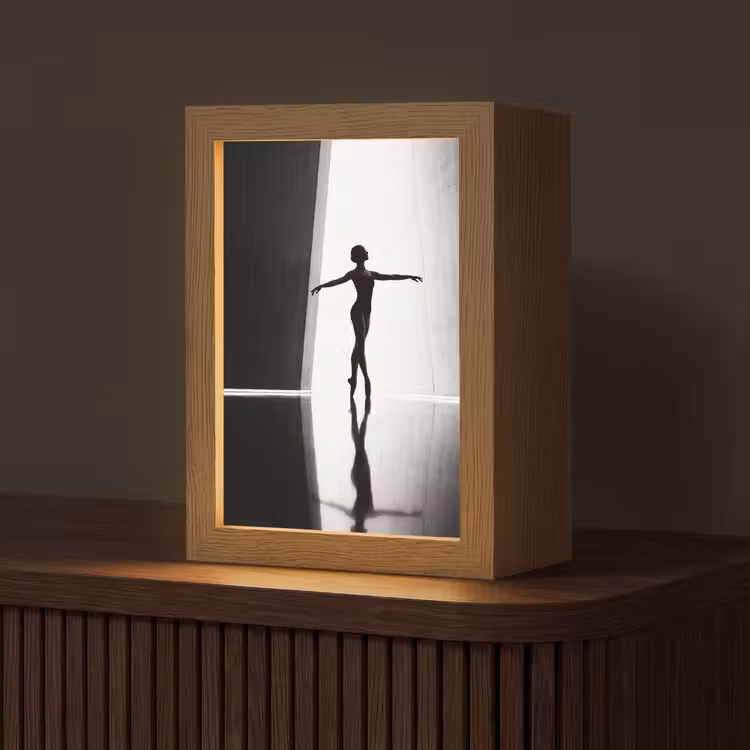 Danser - Silhouette - Kunst - Modern - Zwart-wit Light Box met kabel (Tafellamp) klein -z3d_website