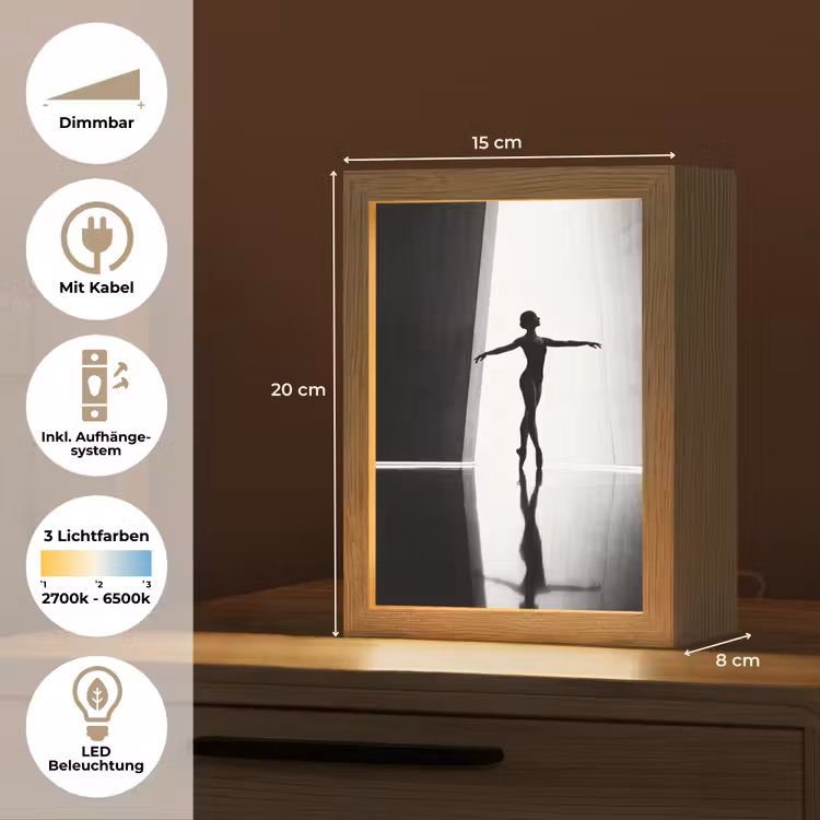 Danser - Silhouette - Kunst - Modern - Zwart-wit Light Box met kabel (Tafellamp) klein -USP_DE