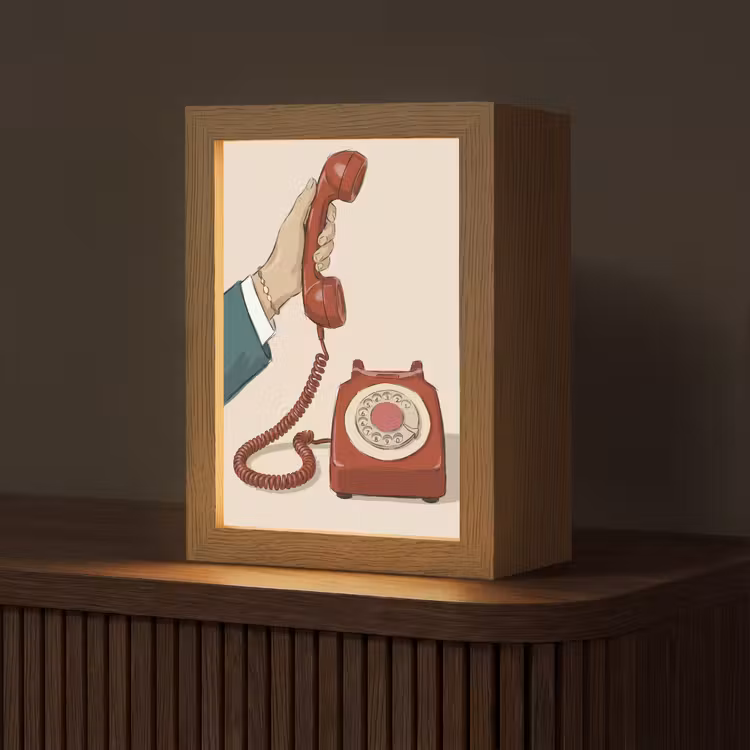 Personalisierte Lightbox - Telefon – Handy – Vintage – Kommunikation – Rot - Telefoon - Hand - Vintage - Communicatie - Rood Light Box met kabel (Tafellamp) klein