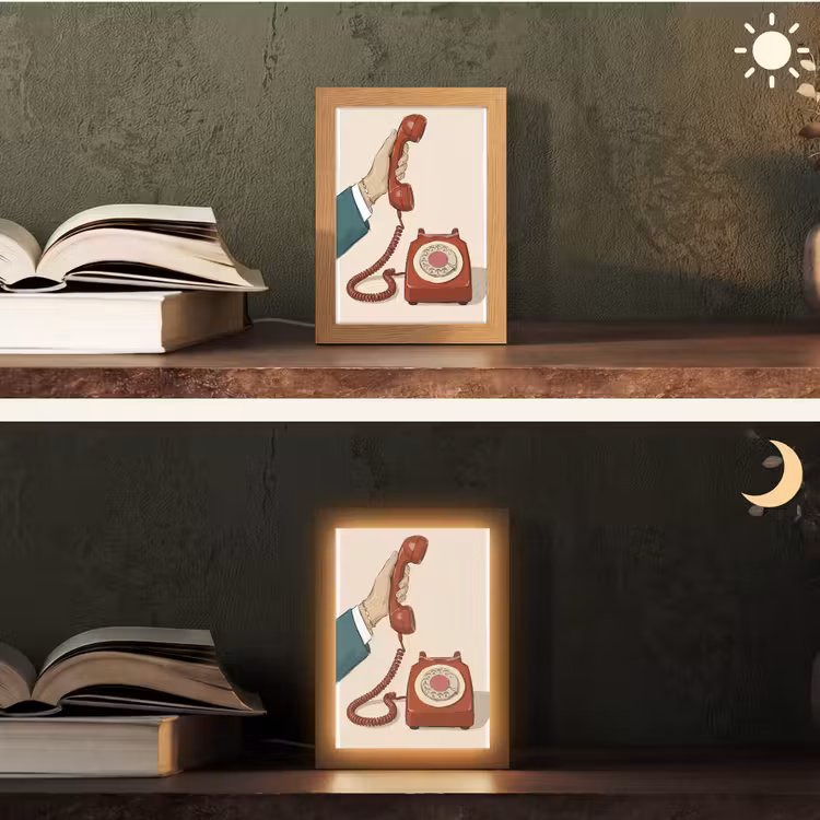 Personalisierte Lightbox - Telefon – Handy – Vintage – Kommunikation – Rot - Telefoon - Hand - Vintage - Communicatie - Rood Light Box met kabel (Tafellamp) klein